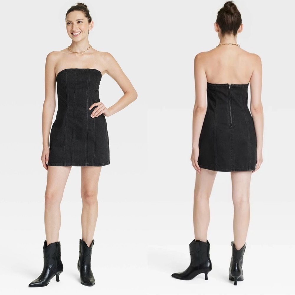 Women's Tailored Denim Mini Dress Strapless Universal Thread Black 14 Cowgirl